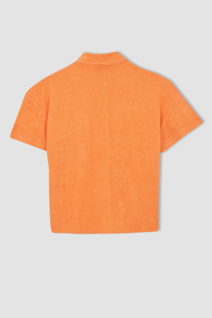 Женщины Оранжевый Рубашка свободного кроя с коротким рукавом