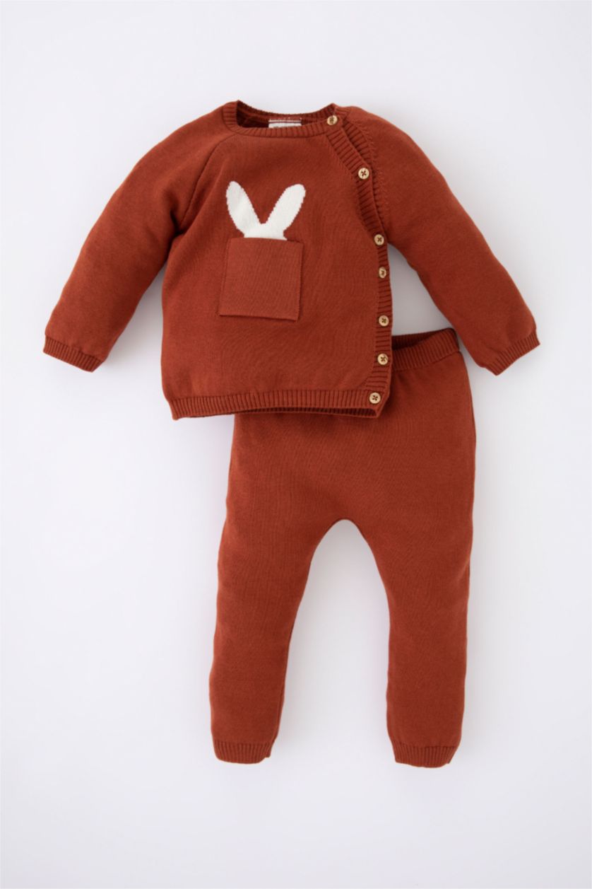 BÉBÉ GARÇON Orange Ensemble Pull Et Pantalon En Molleton À Motif Coupe Classique - Deux Pièces