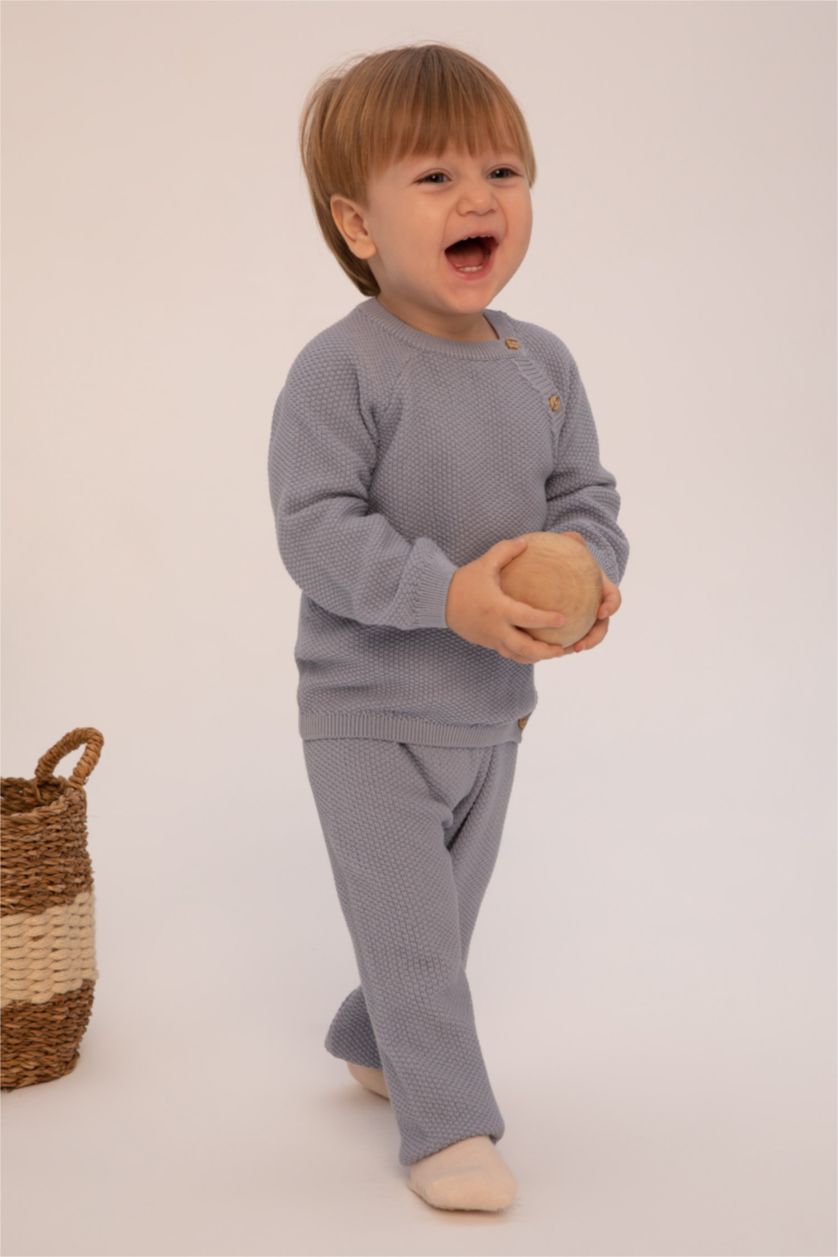 Erkek Bebek Açık Mavi Erkek Bebek Kazak Pantolon Triko Takım