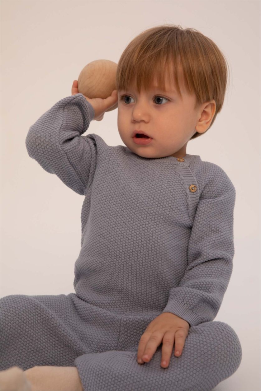 Erkek Bebek Açık Mavi Erkek Bebek Kazak Pantolon Triko Takım