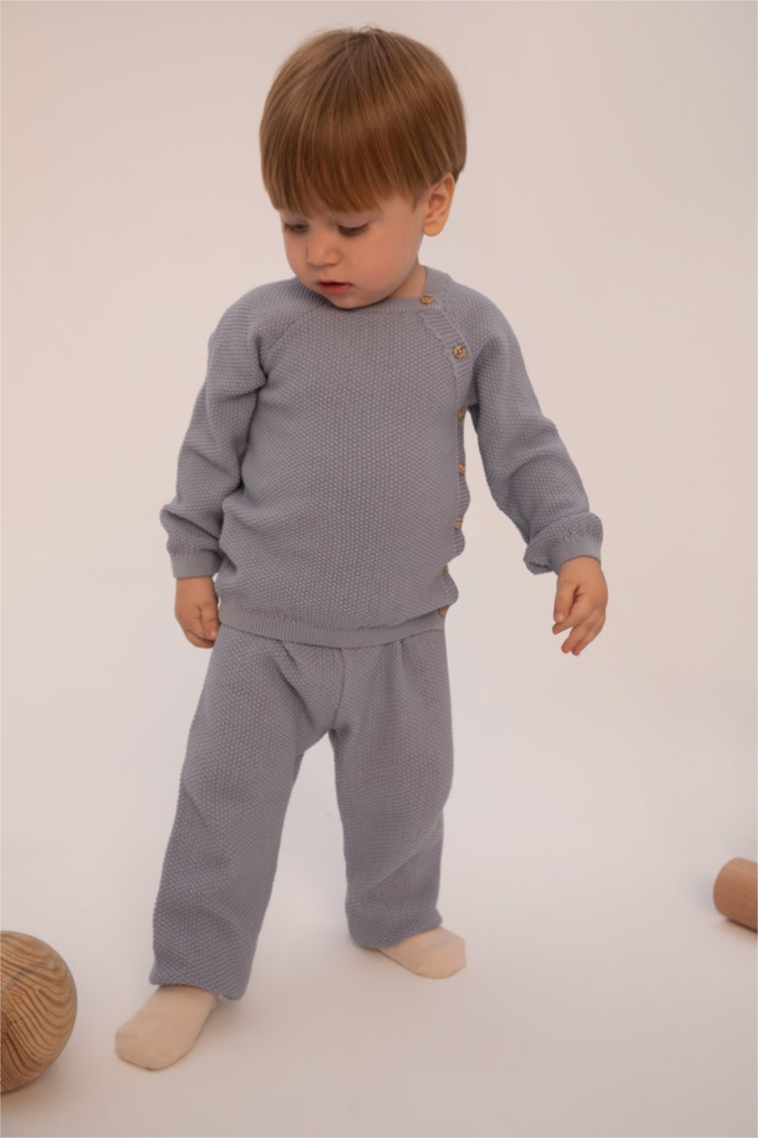 Erkek Bebek Açık Mavi Erkek Bebek Kazak Pantolon Triko Takım