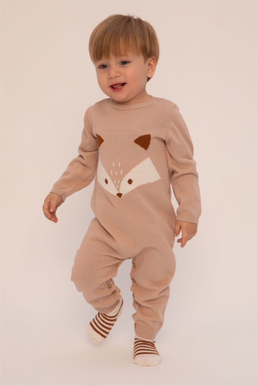 BABY GIRL Beige Cotton Regular Fit Crew Neck Jumpsuit