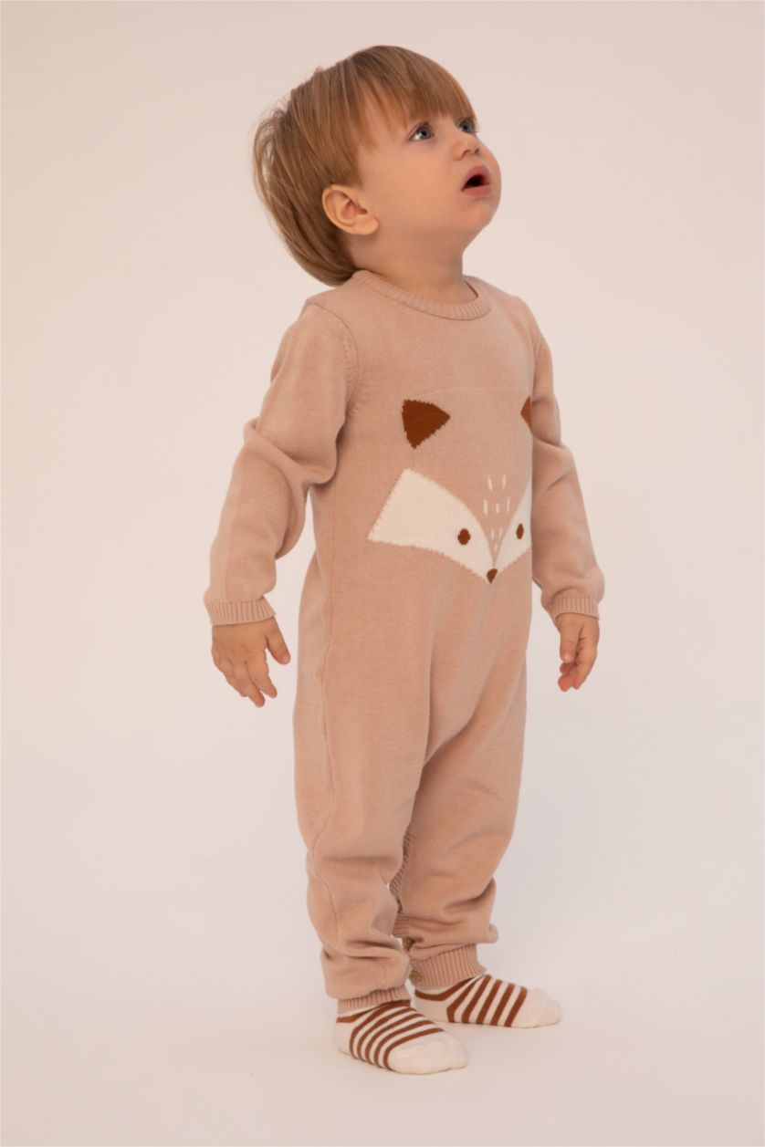 BABY GIRL Beige Cotton Regular Fit Crew Neck Jumpsuit