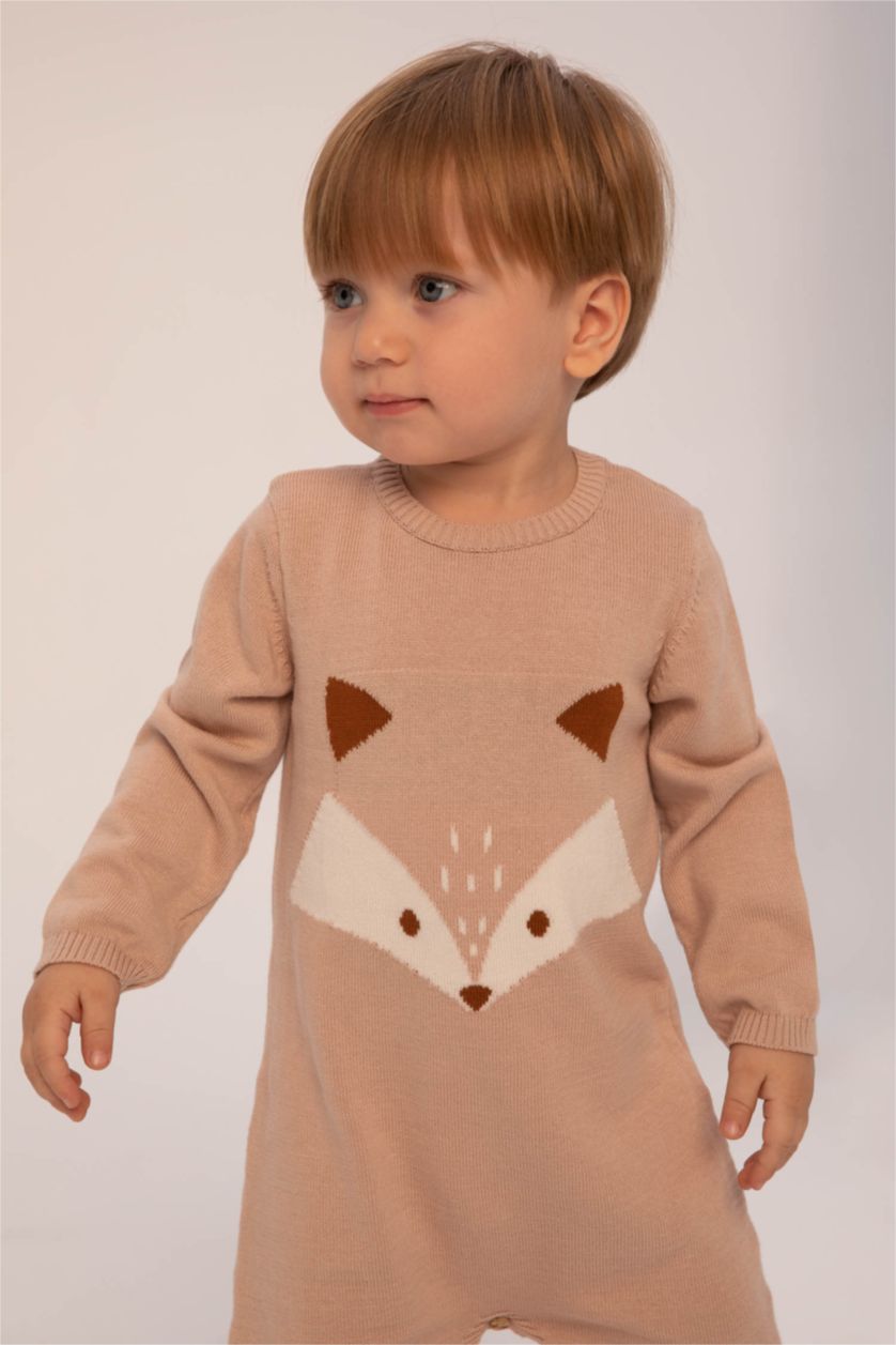 BABY GIRL Beige Cotton Regular Fit Crew Neck Jumpsuit