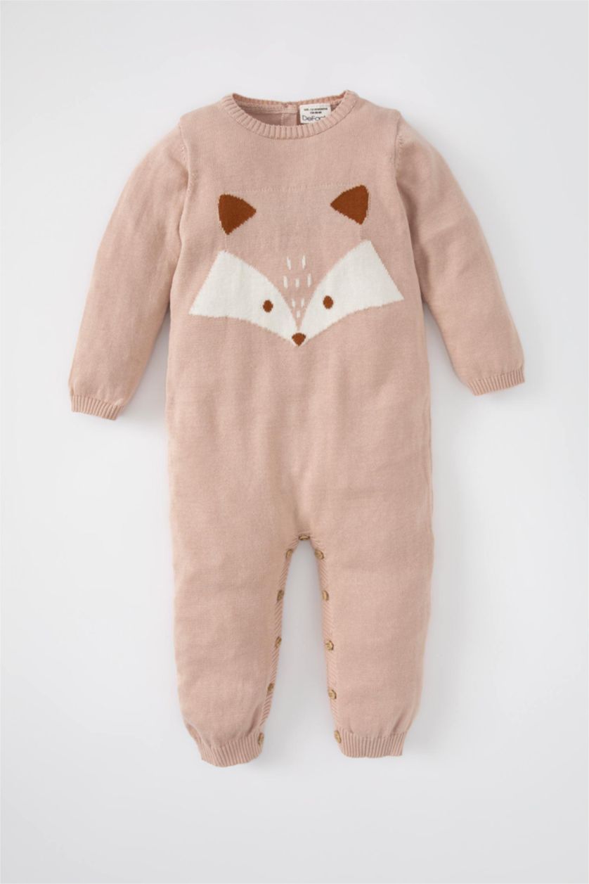 BABY GIRL Beige Cotton Regular Fit Crew Neck Jumpsuit