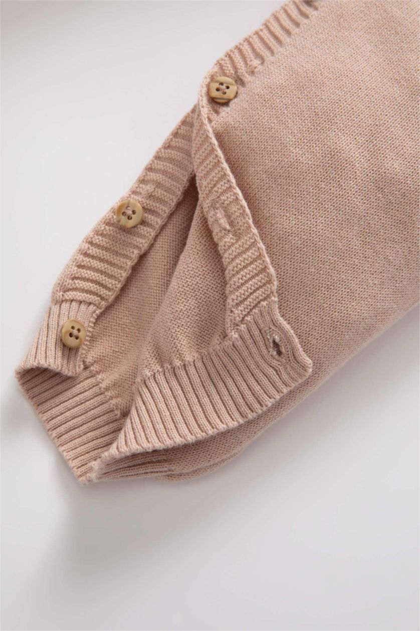 BABY GIRL Beige Cotton Regular Fit Crew Neck Jumpsuit