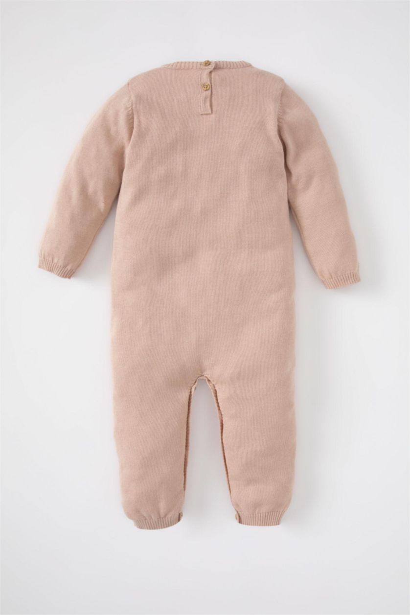 BABY GIRL Beige Cotton Regular Fit Crew Neck Jumpsuit