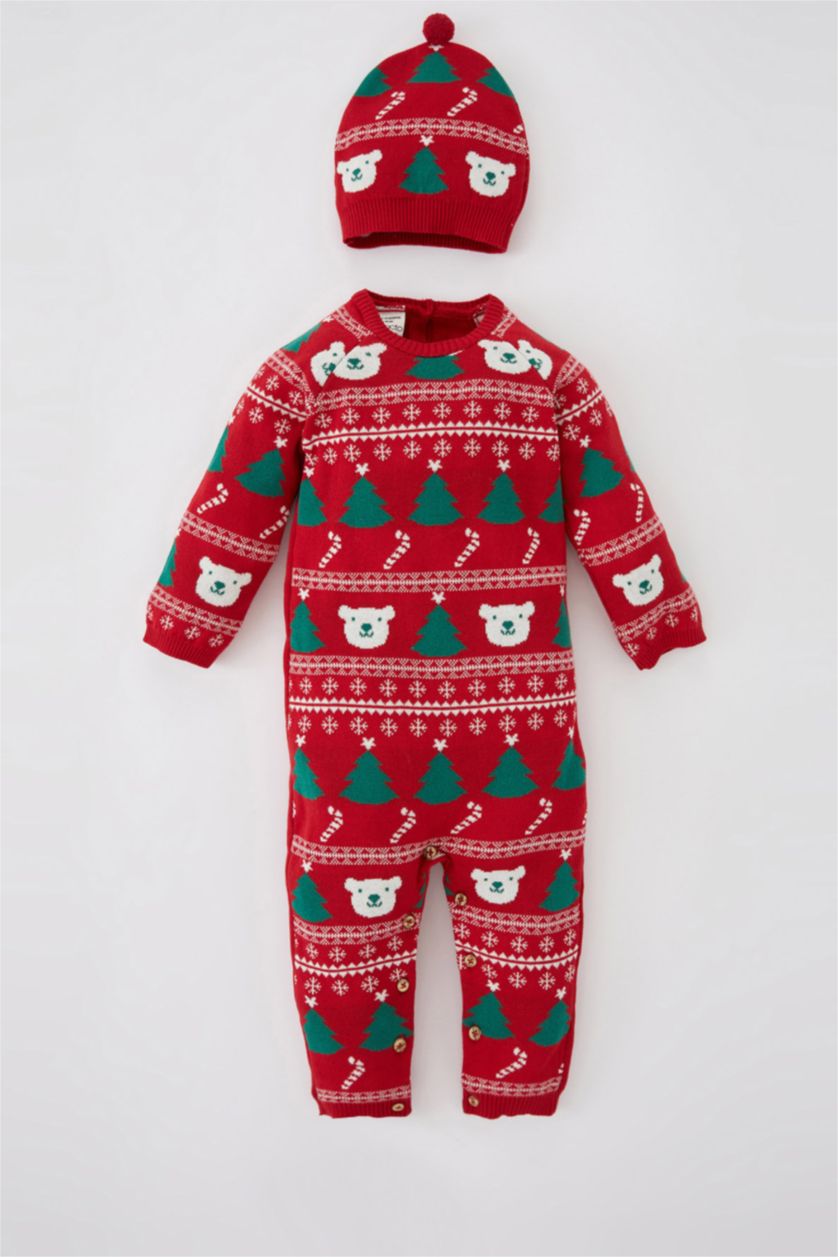 BABY GIRL Red Baby Boy New Year Themed 2 Piece Knitted Jumpsuit Set