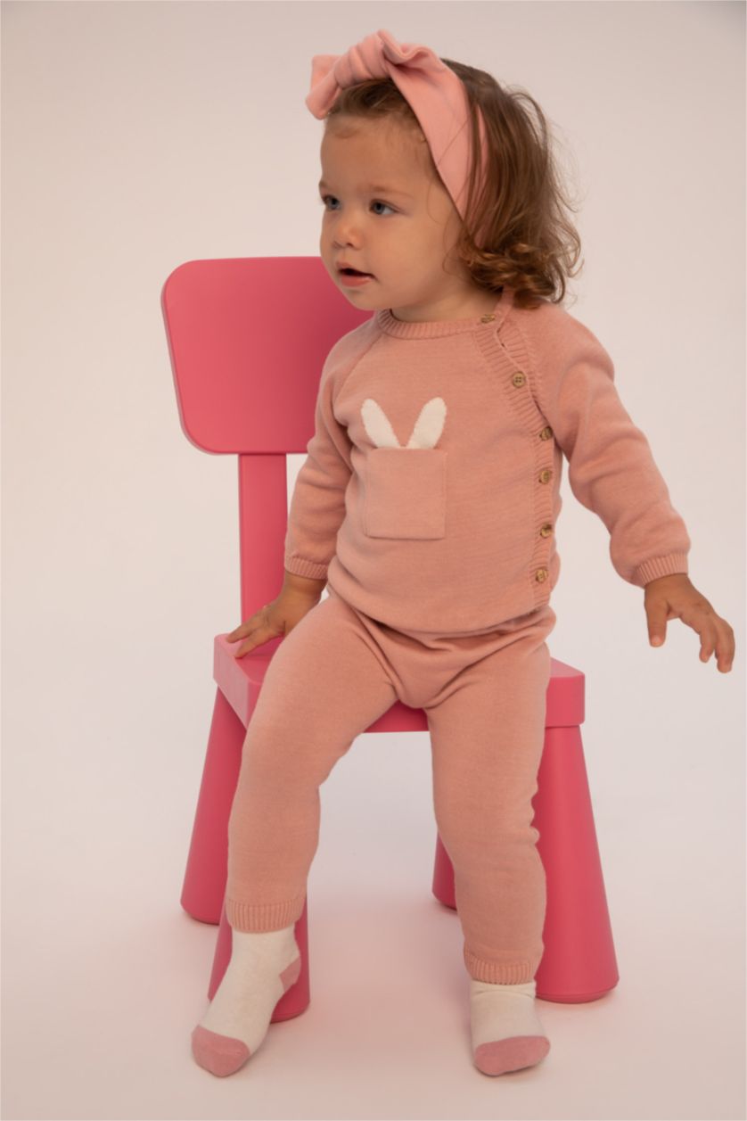 طفلة صغيرة وردي طقم بناتي بيبي قطن بياقة مستديرة من قطعتين