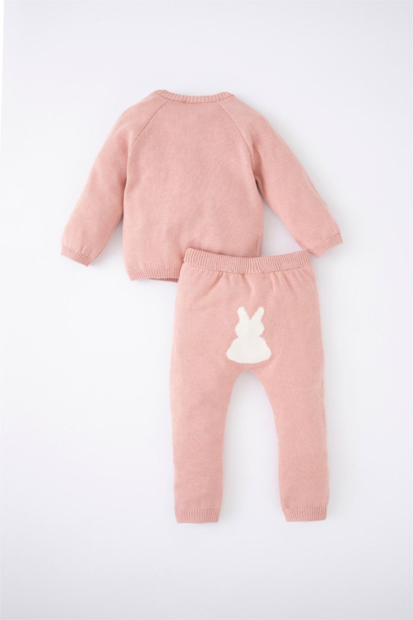 طفلة صغيرة وردي طقم بناتي بيبي قطن بياقة مستديرة من قطعتين