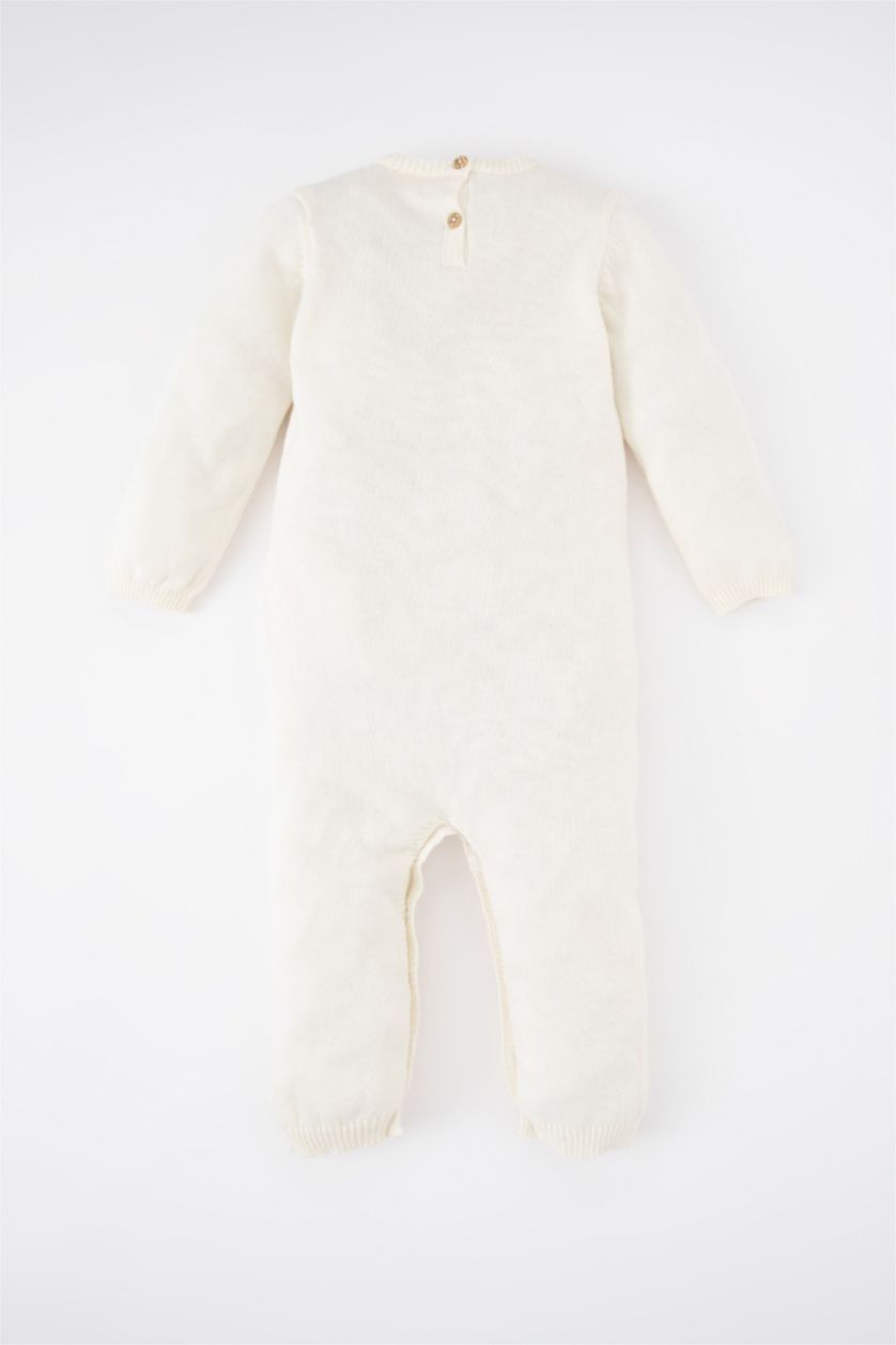 BABY GIRL Light Stone Baby Girl Christmas Themed Crew Neck Knitwear Jumpsuit
