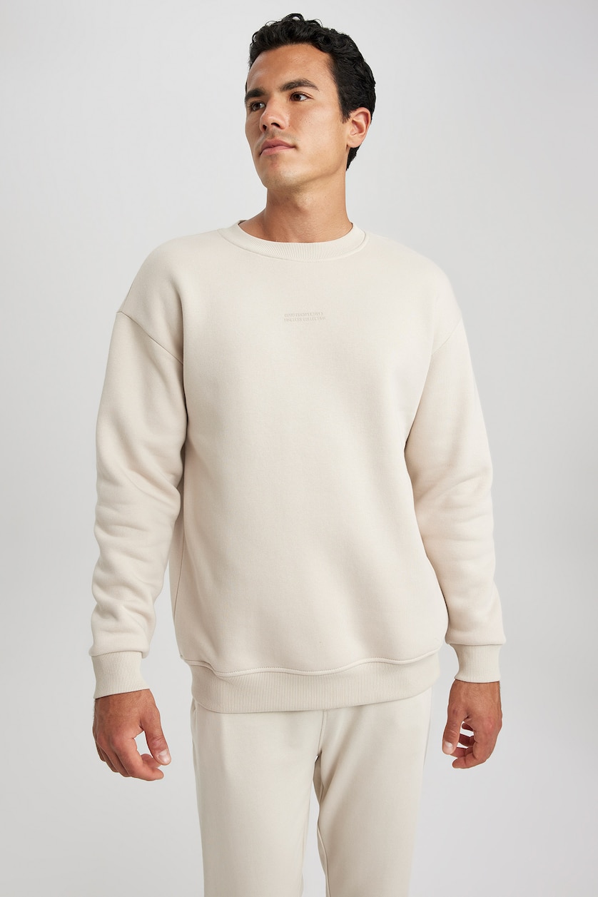 رجال اللون الرملي Boxy Fit Sweatshirt
