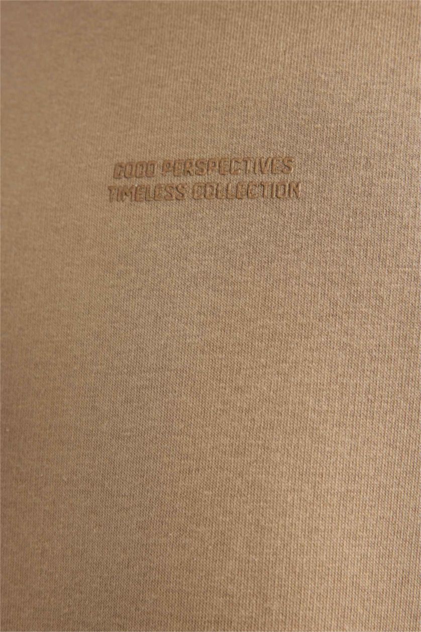 HOMME Beige Sweat- Shirt Longue Coupe Boxy Col Rond À Manches