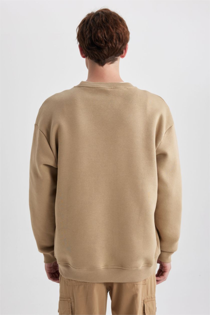 HOMME Beige Sweat- Shirt Longue Coupe Boxy Col Rond À Manches