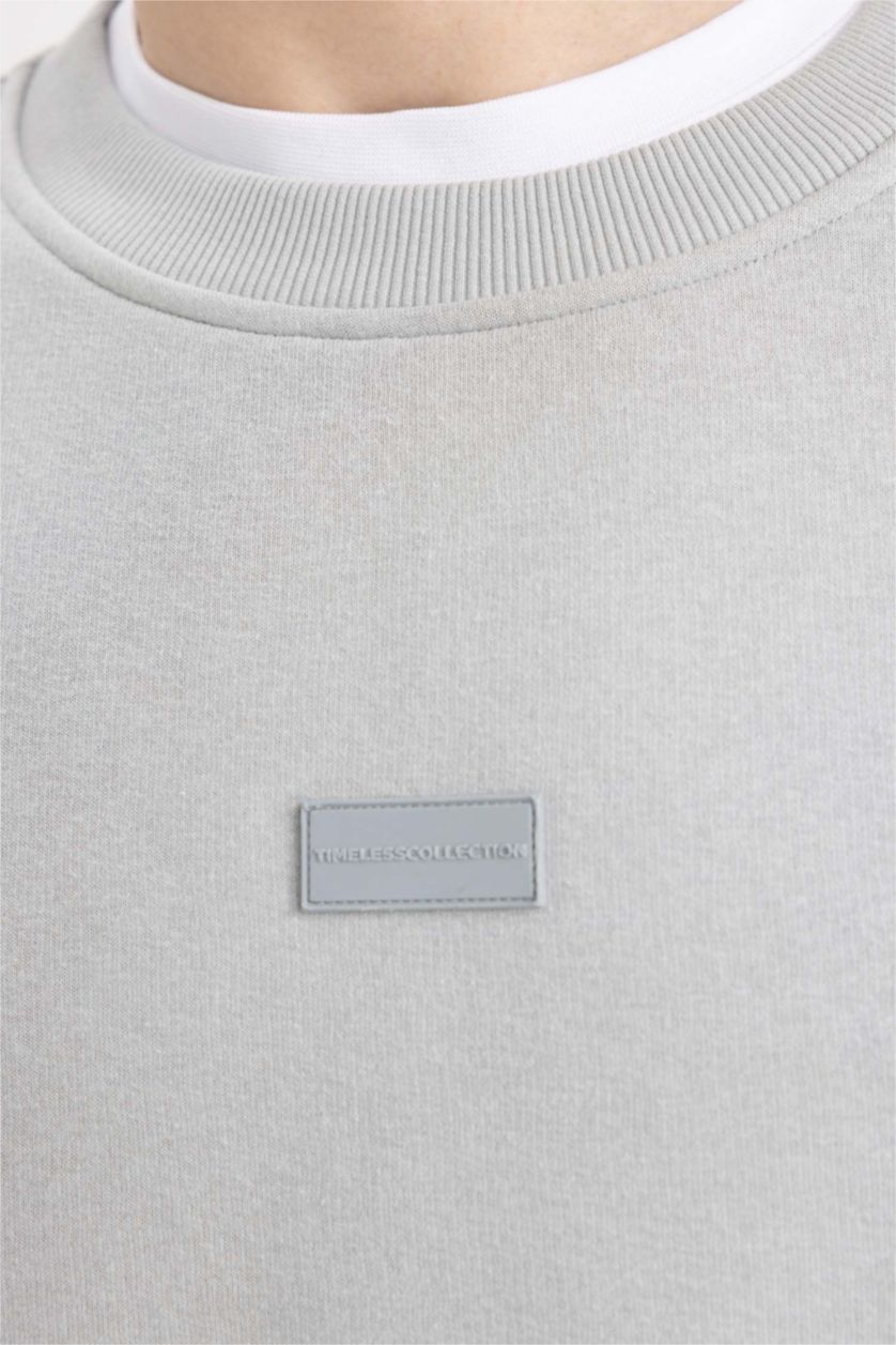 HOMME Gris Clair Sweat- Shirt Coupe boxy Col rond Manche Longue