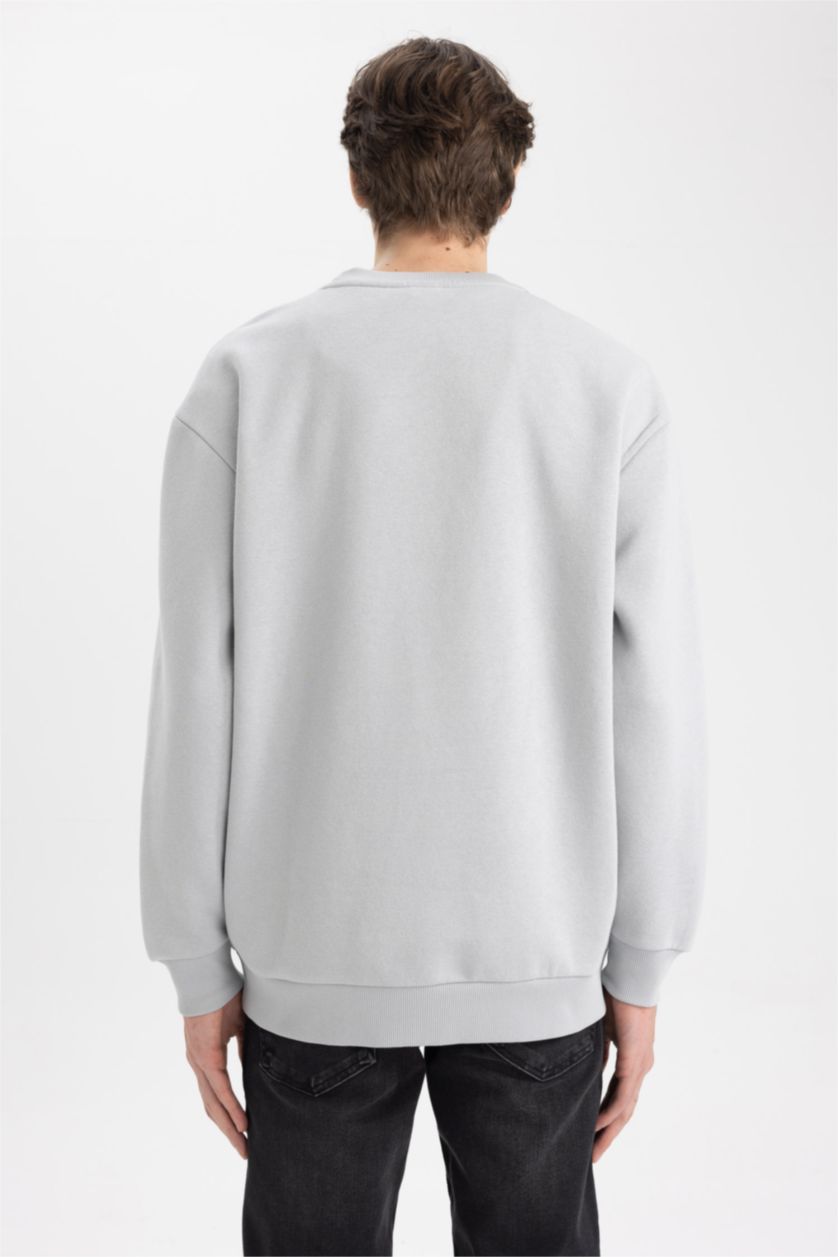 HOMME Gris Clair Sweat- Shirt Coupe boxy Col rond Manche Longue