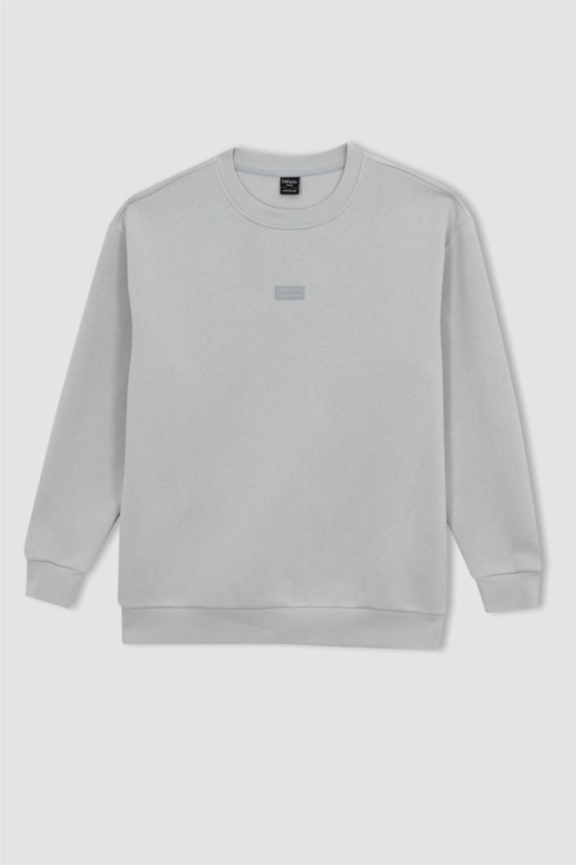 HOMME Gris Clair Sweat- Shirt Coupe boxy Col rond Manche Longue