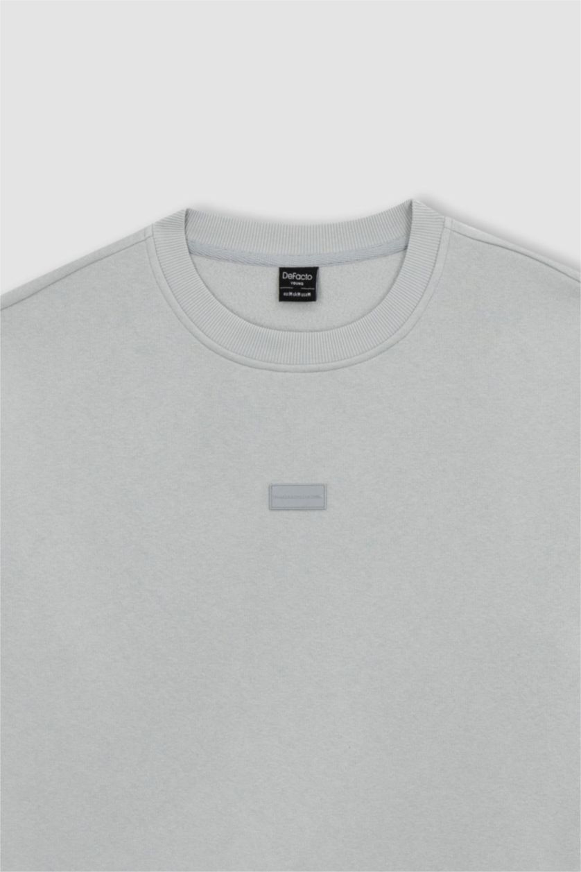 HOMME Gris Clair Sweat- Shirt Coupe boxy Col rond Manche Longue