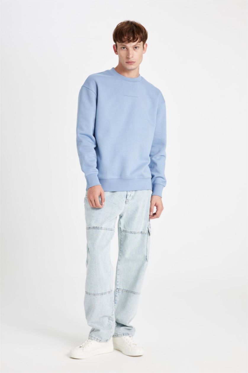 Men Blue Boxy Fit Sweatshirt