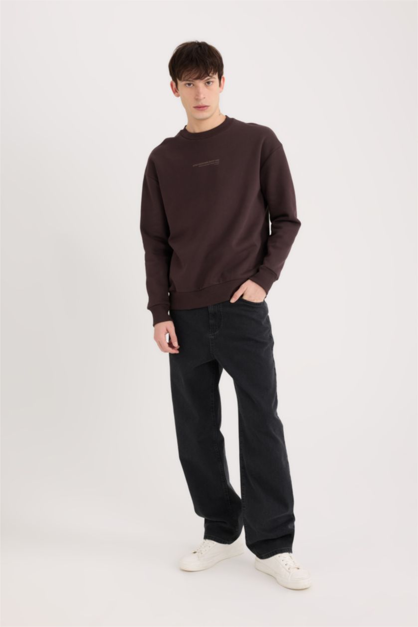 Erkek Kahve Boxy Fıt Sweatshirt