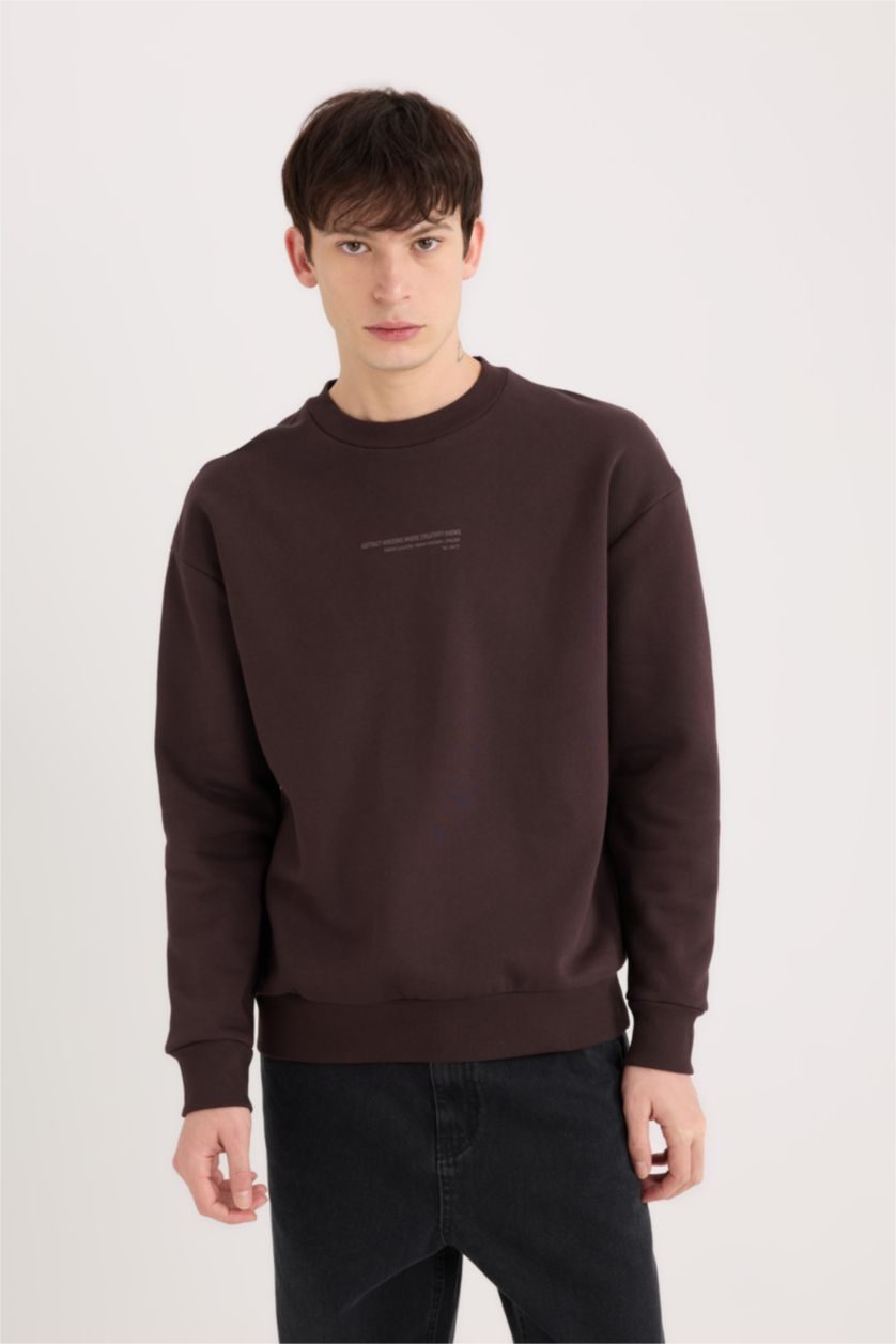Erkek Kahve Boxy Fıt Sweatshirt