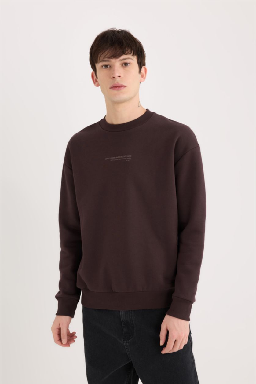 Erkek Kahve Boxy Fıt Sweatshirt