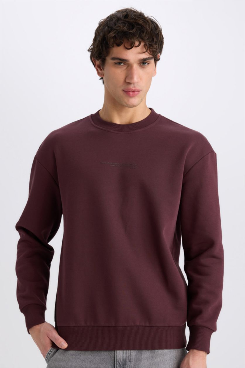 Erkek Koyu Bordo Boxy Fıt Sweatshirt