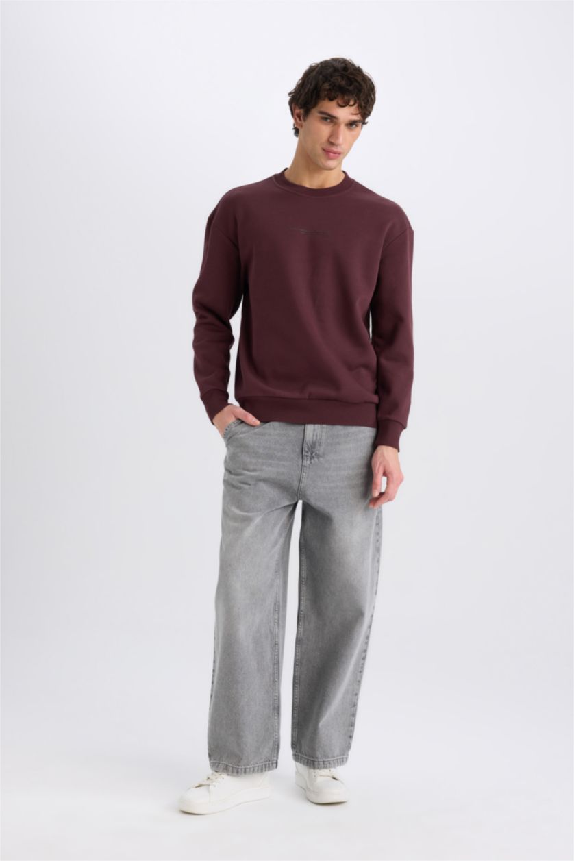 Erkek Koyu Bordo Boxy Fıt Sweatshirt