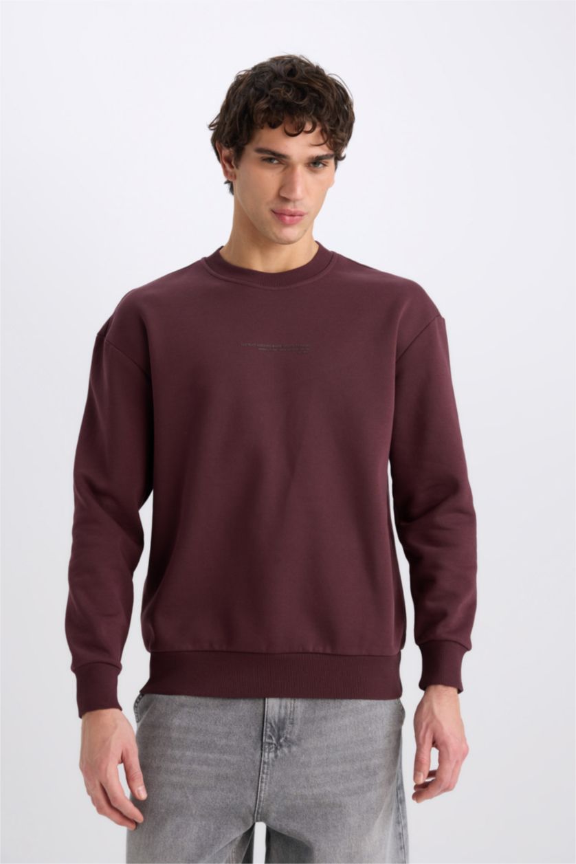 Erkek Koyu Bordo Boxy Fıt Sweatshirt