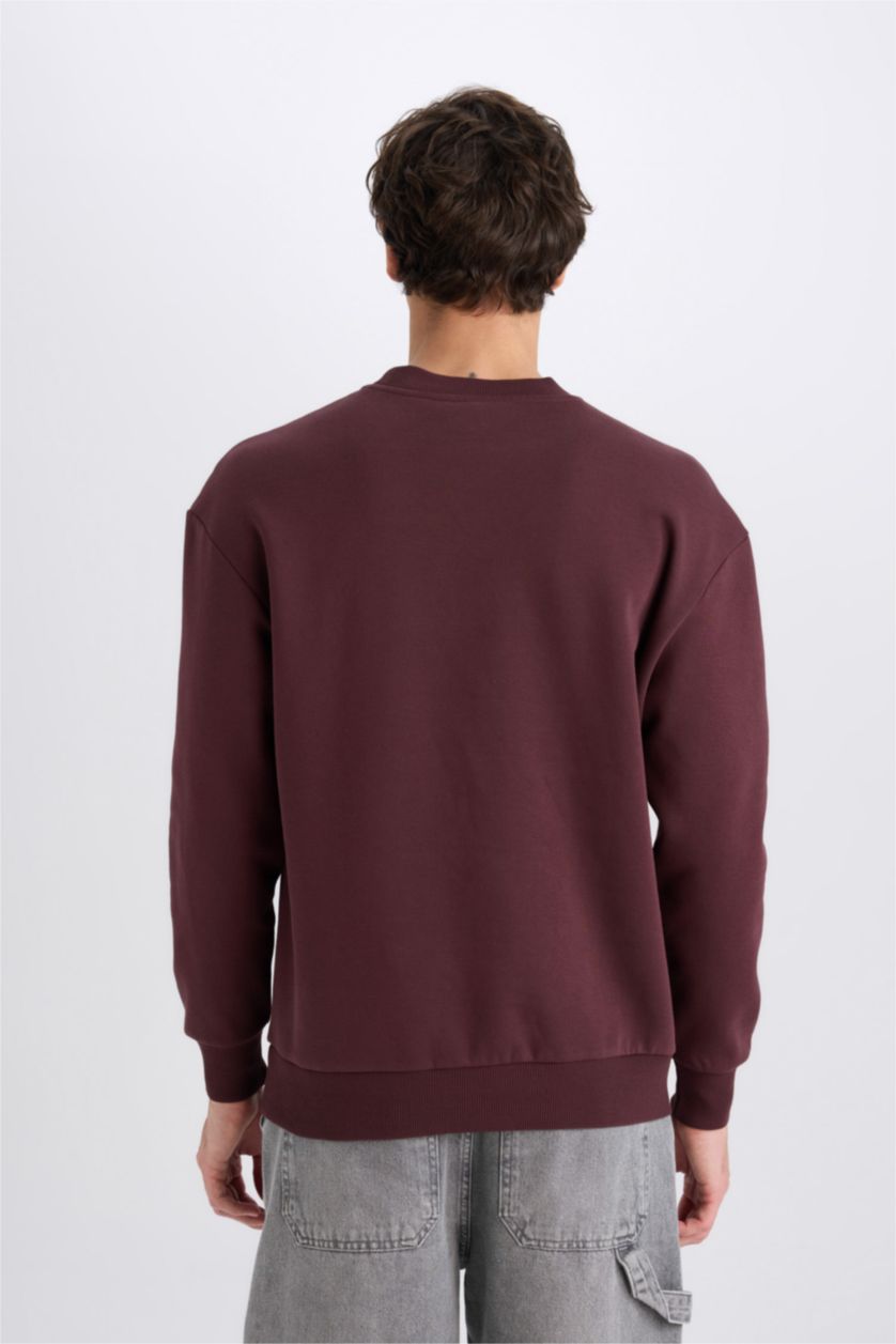 Erkek Koyu Bordo Boxy Fıt Sweatshirt