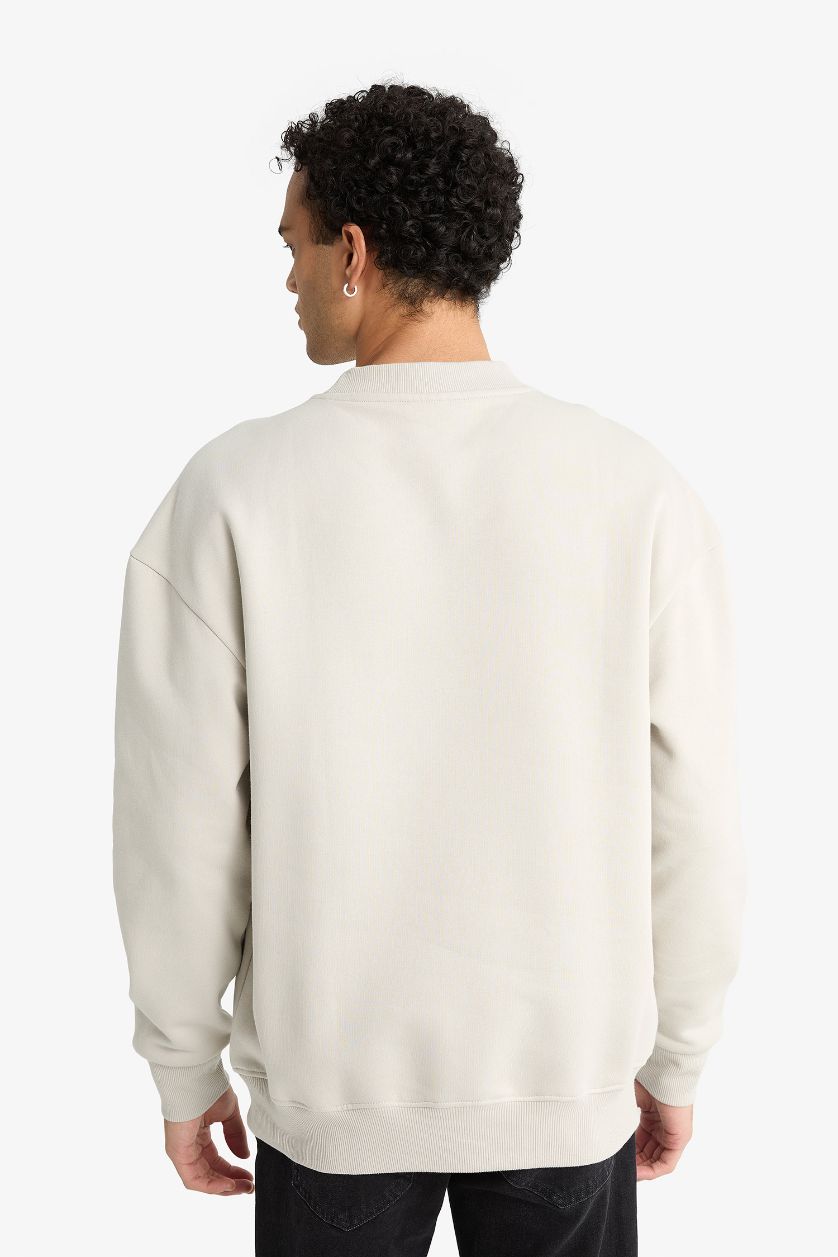 رجالي اللون الحجري سويت شيرت اوفر سايز برقبة مستديرة