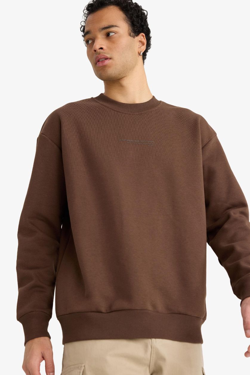 MAN Brown Boxy Fit Printed Long Sleeve Sweatshirt