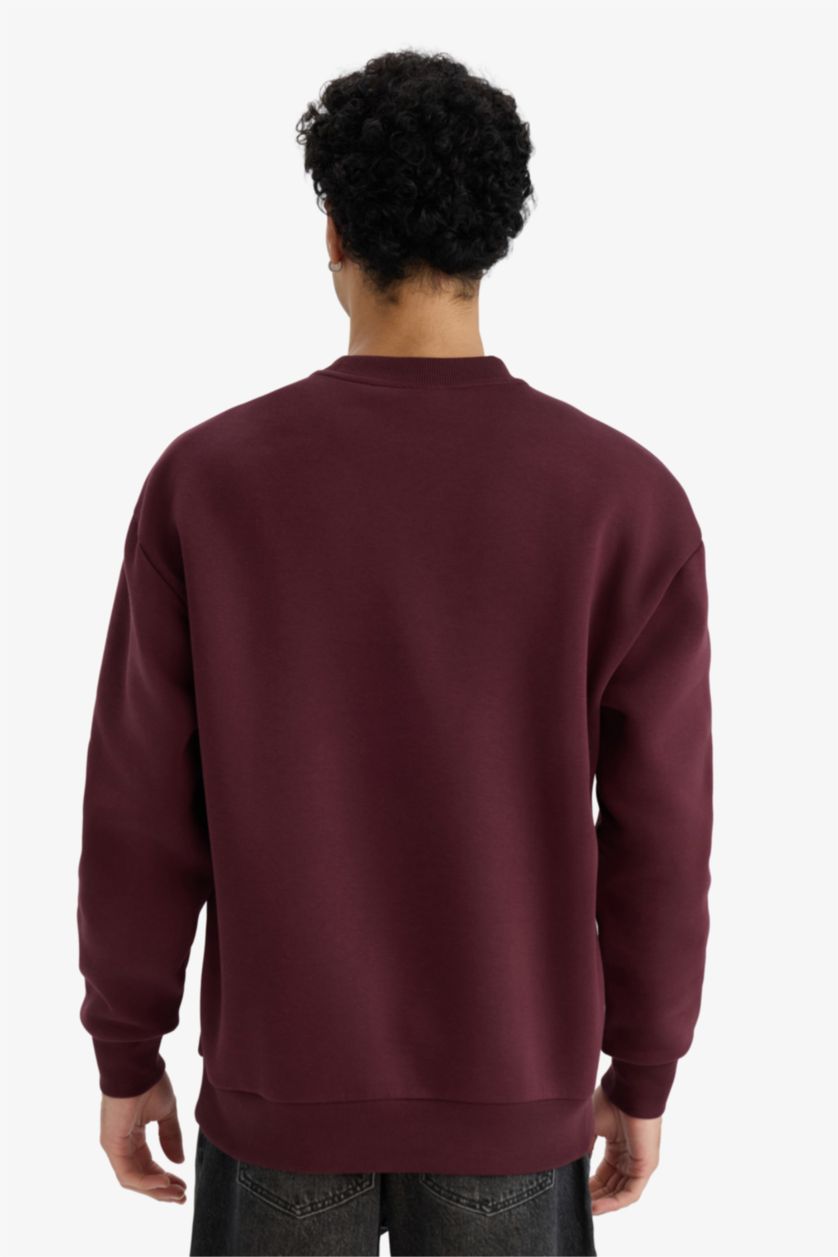 Man Dark Bordeaux Boxy Fit Printed Long Sleeve Sweatshirt