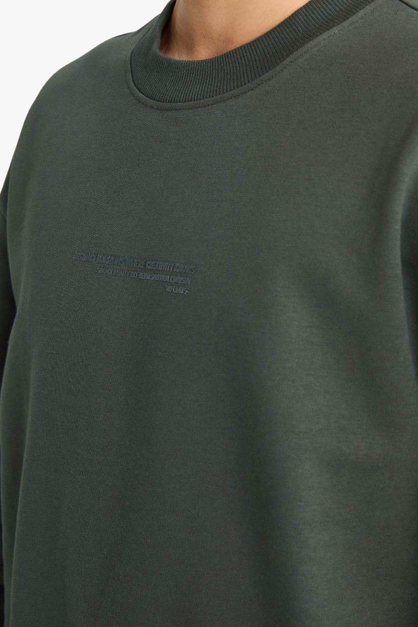 رجالي أخضر غامق سويت شيرت أوفر سايز برقبة مستديرة