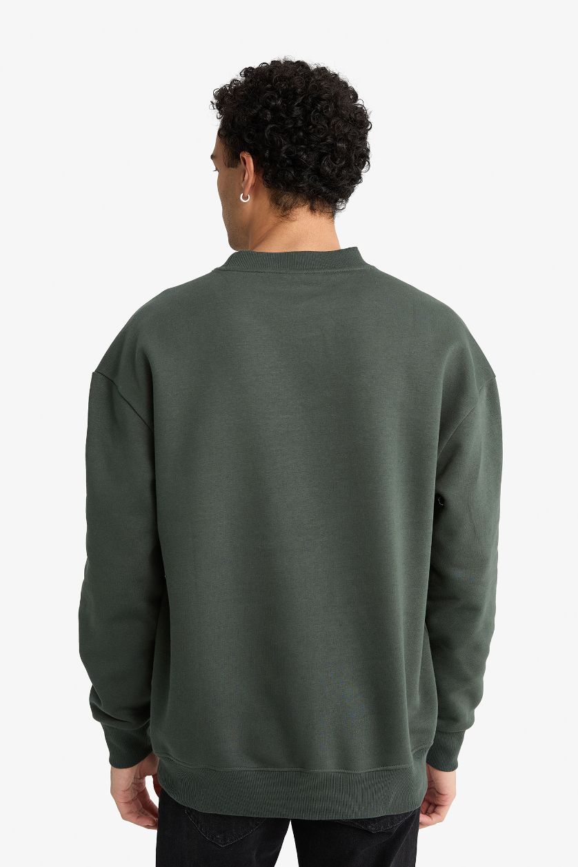 رجالي أخضر غامق سويت شيرت أوفر سايز برقبة مستديرة