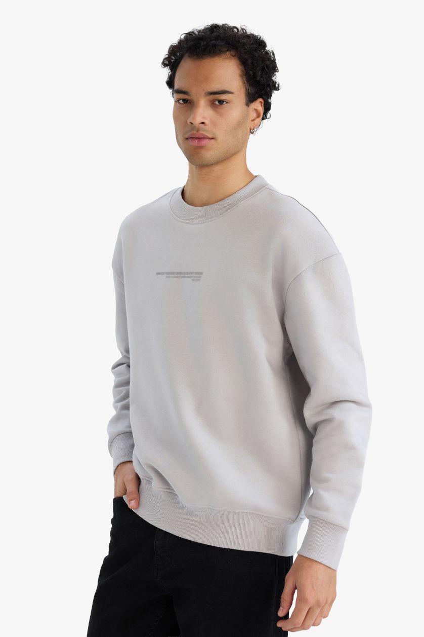 MAN Light Grey Boxy Fit Printed Long Sleeve Sweatshirt