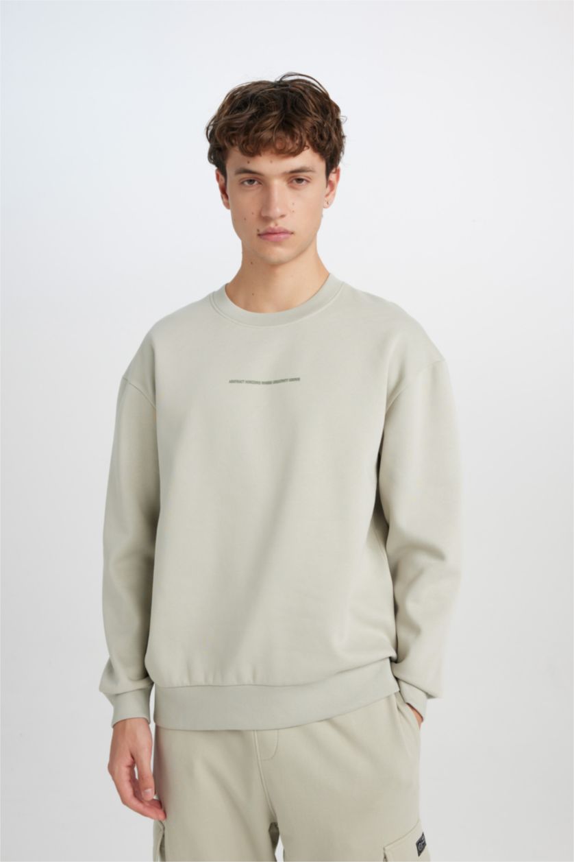 رجالي كاكي فاتح Boxy Fit Sweatshirt