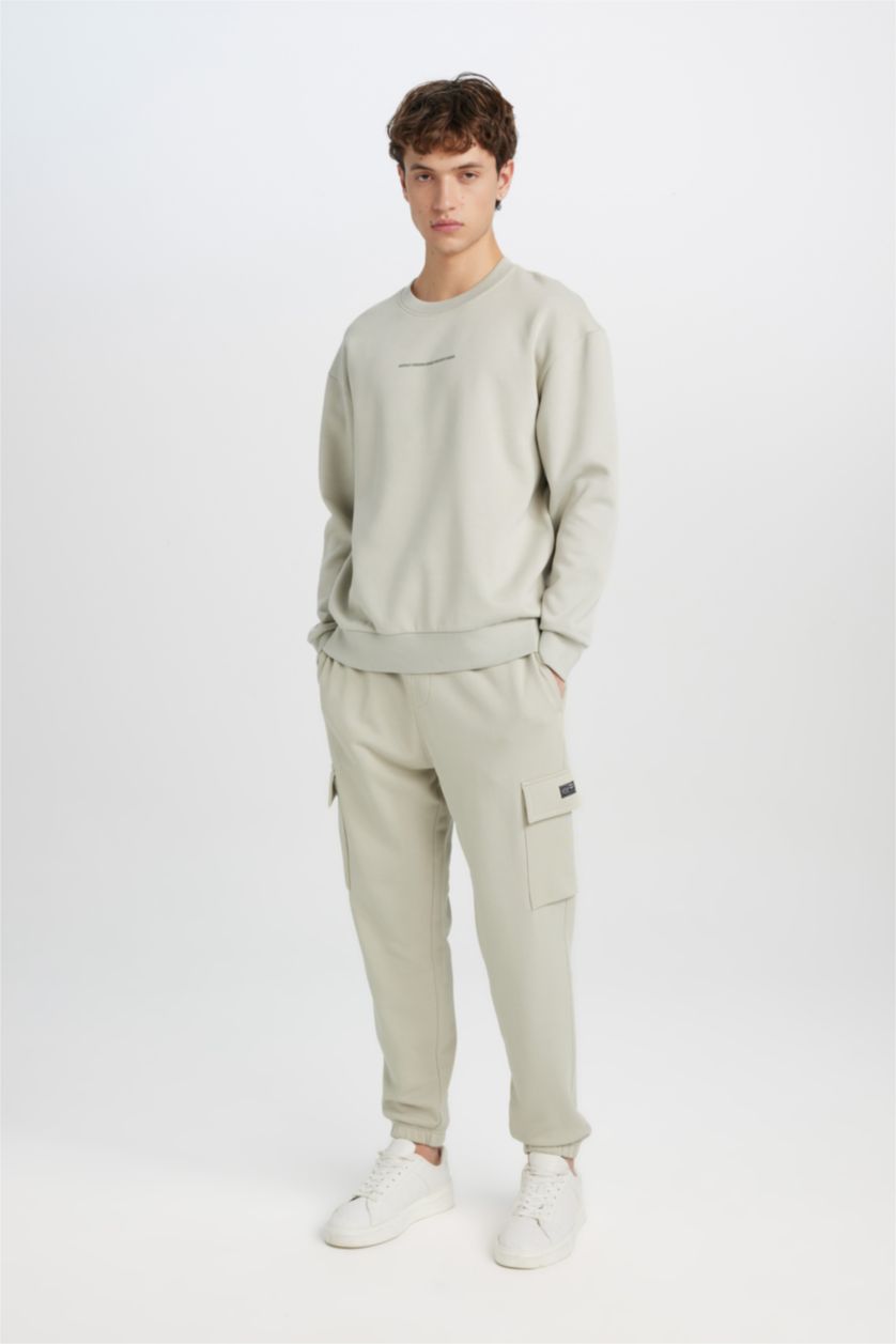 رجالي كاكي فاتح Boxy Fit Sweatshirt