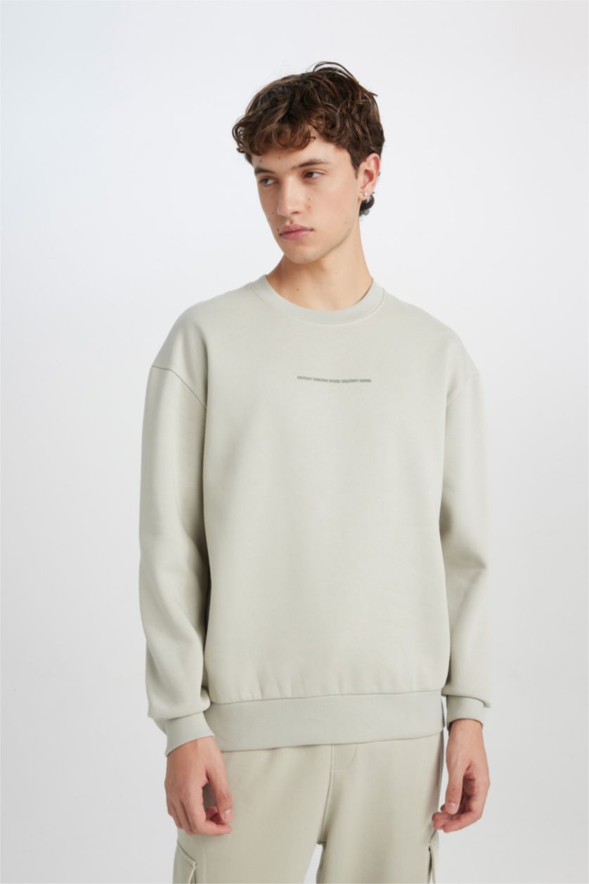 رجالي كاكي فاتح Boxy Fit Sweatshirt