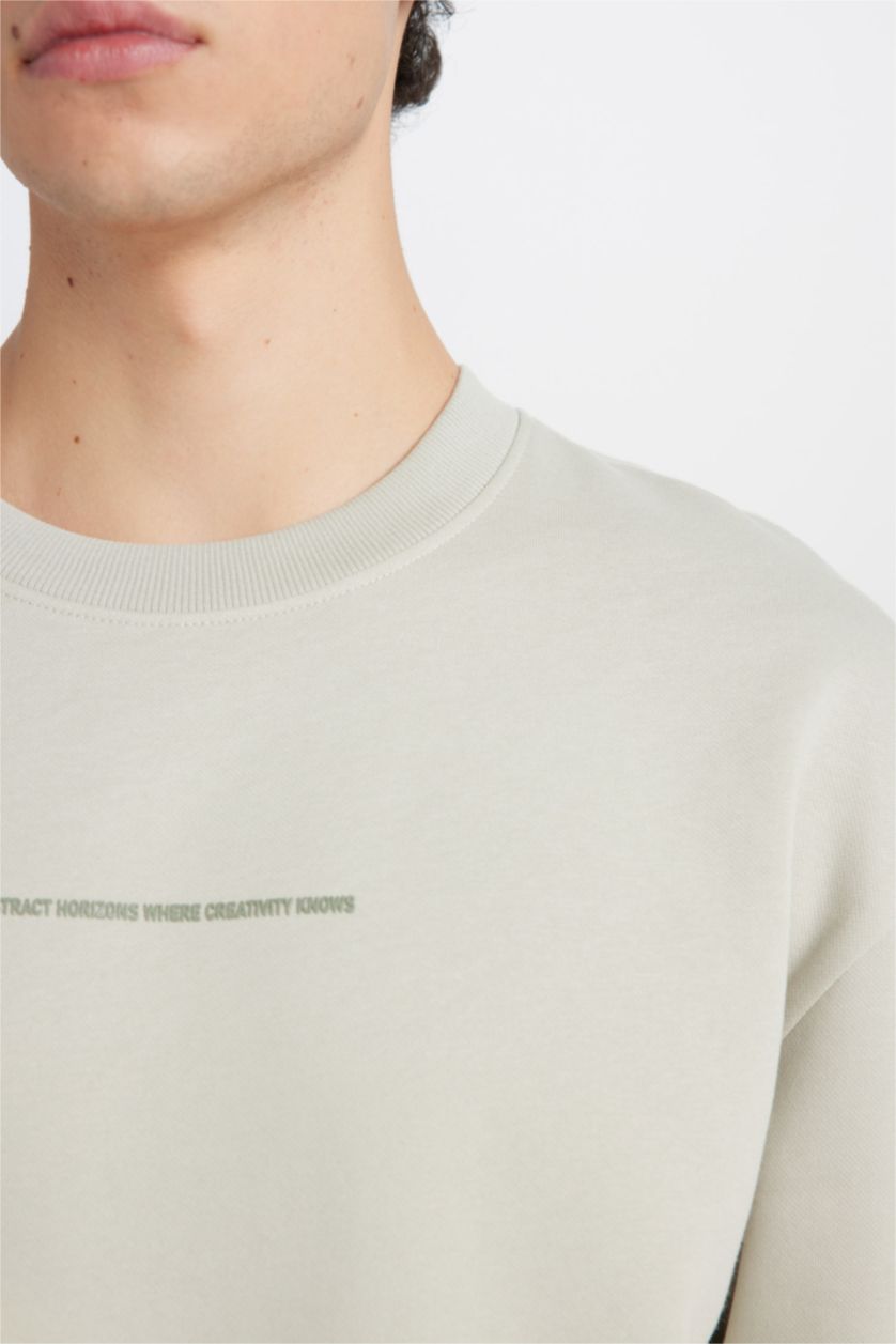 رجالي كاكي فاتح Boxy Fit Sweatshirt