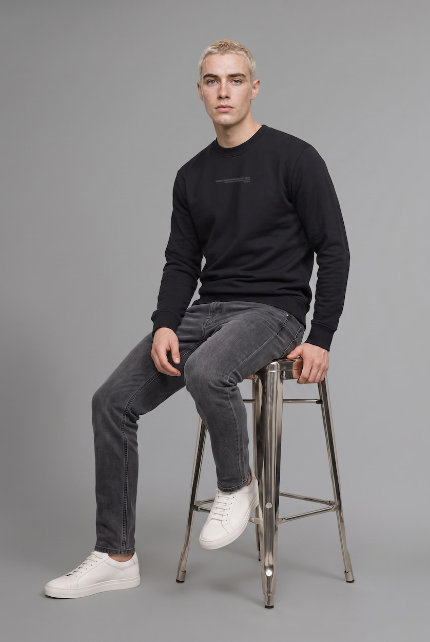 Erkek Siyah Boxy Fıt Baskılı Sweatshirt