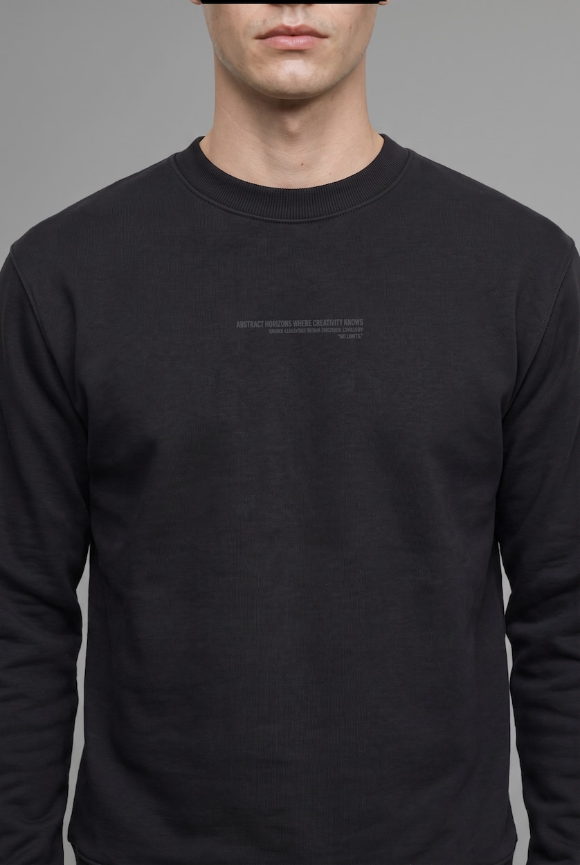 Erkek Siyah Boxy Fıt Baskılı Sweatshirt