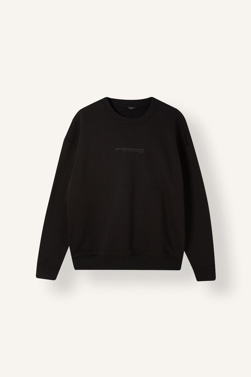 Erkek Siyah Boxy Fıt Baskılı Sweatshirt