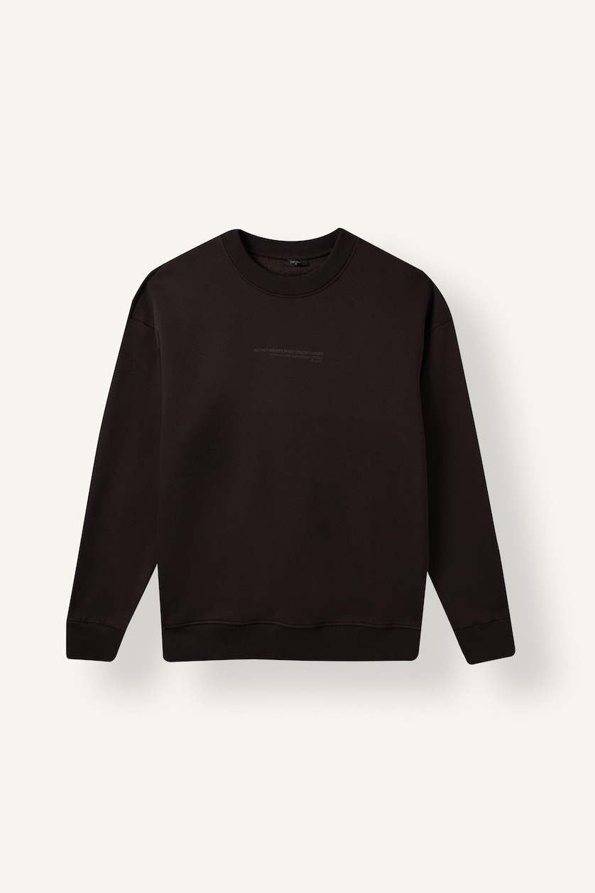 MAN Brown Boxy Fit Printed Crew Neck Sweatshirt