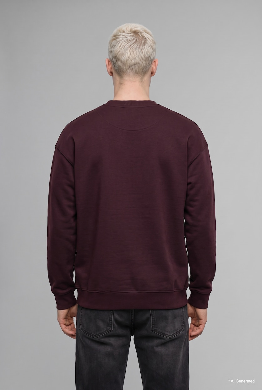 MAN Dark Bordeaux Boxy Fit Printed Crew Neck Sweatshirt