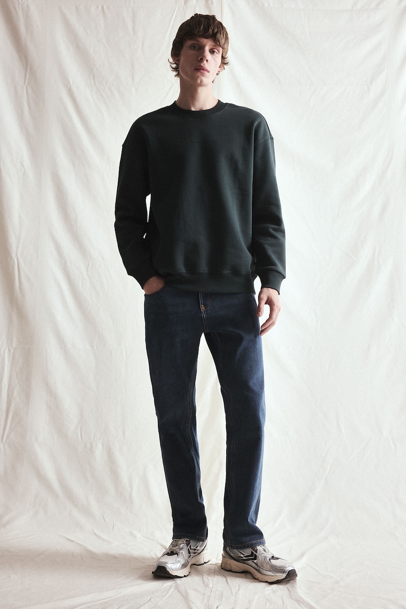 MESHKUJ Dark Green Boxy Fit Cotton Printed Fleece Lining Sweatshirt
