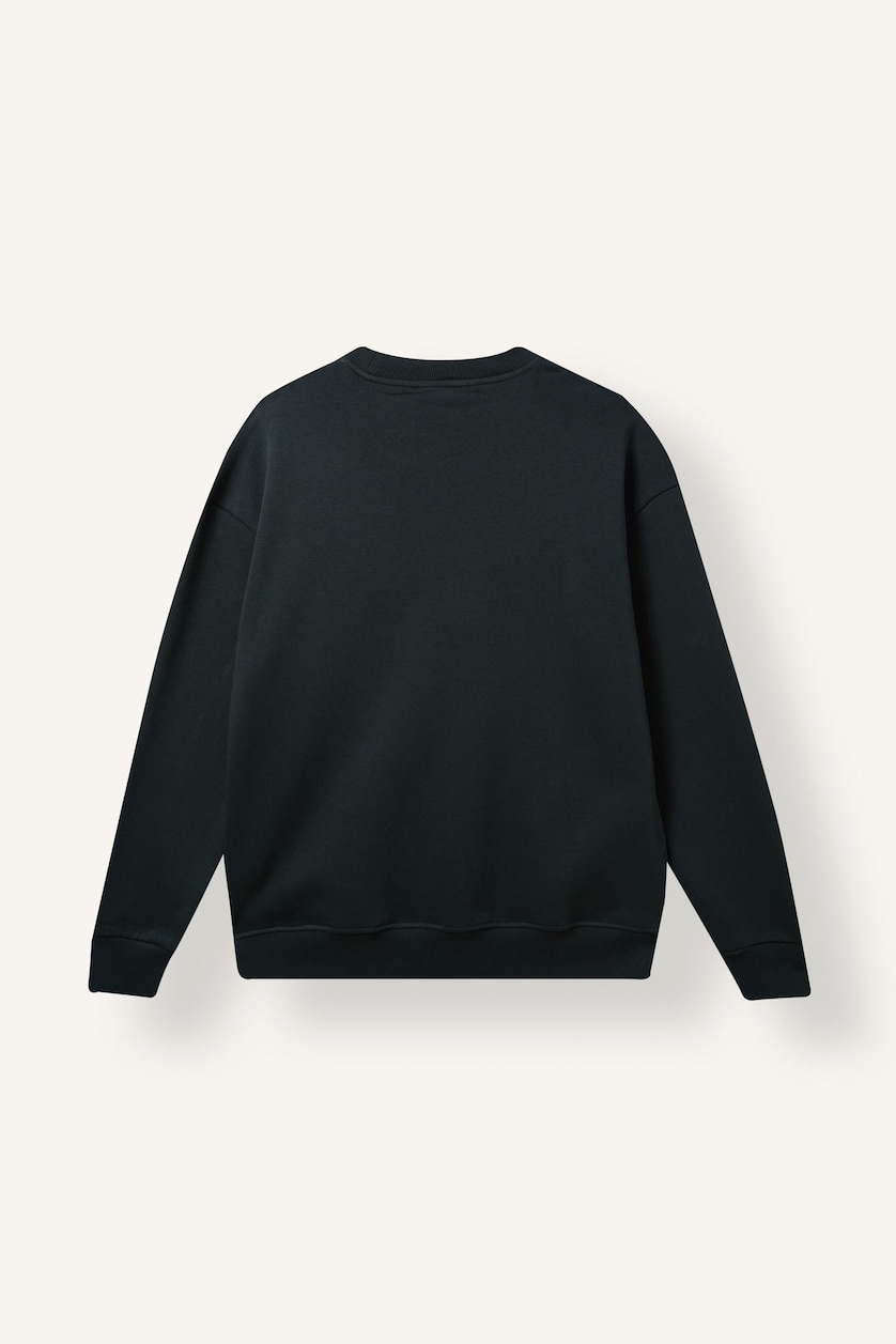 Erkek Koyu Yeşil Boxy Fit Pamuklu Baskılı Sweatshirt