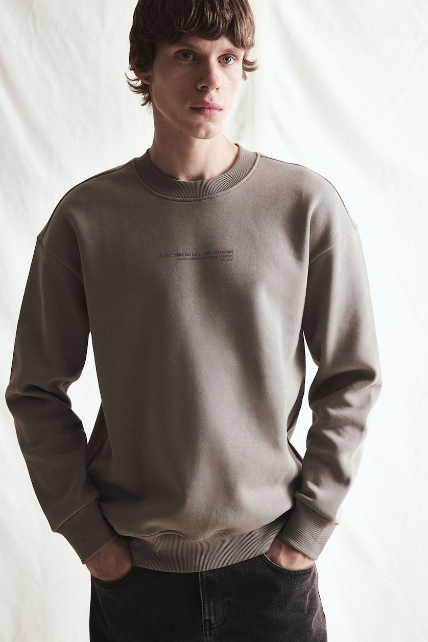 MAN Grey Boxy Fit Long Sleeve Cotton Crew Neck Printed Sweatshirt