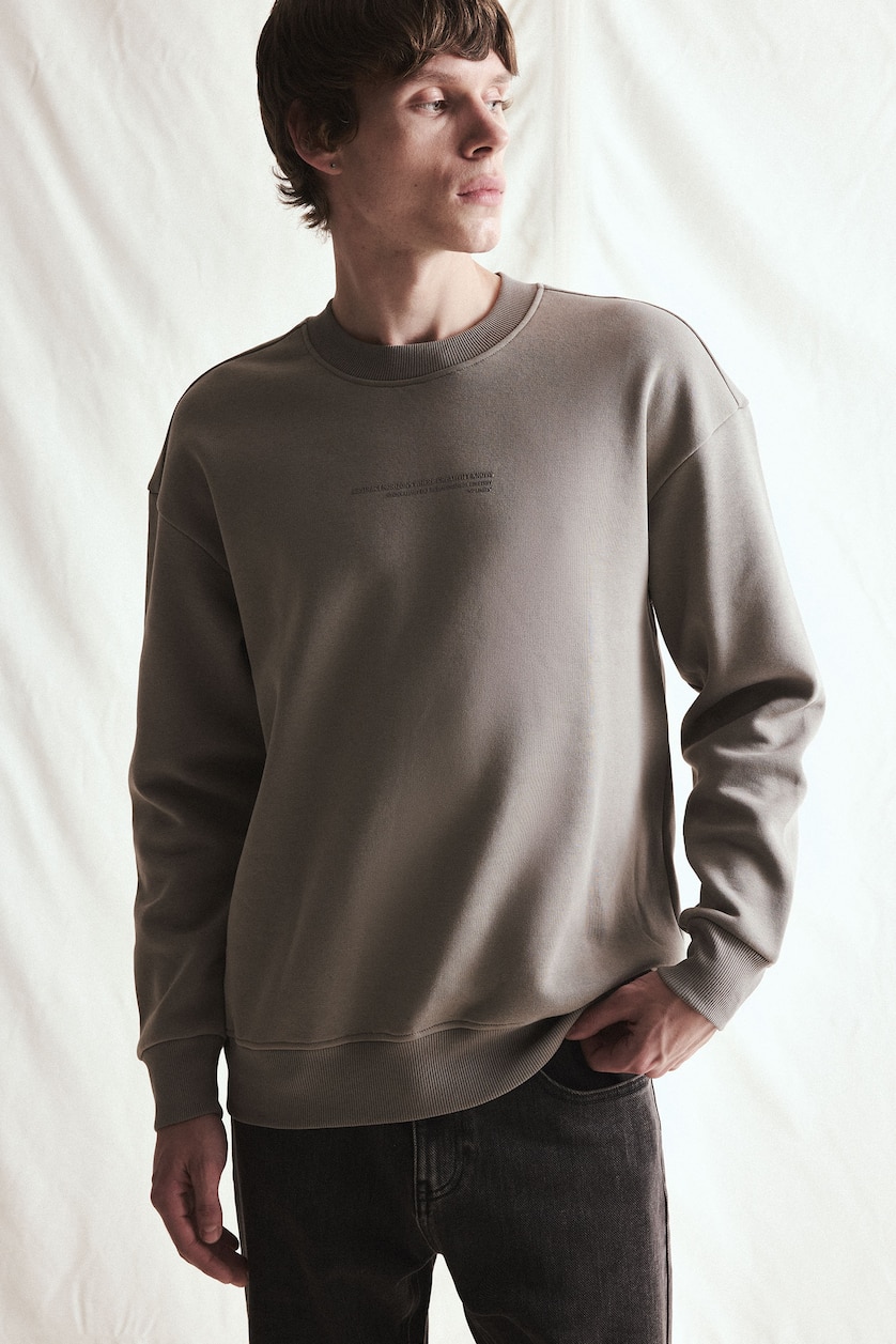 MAN Grey Boxy Fit Long Sleeve Cotton Crew Neck Printed Sweatshirt