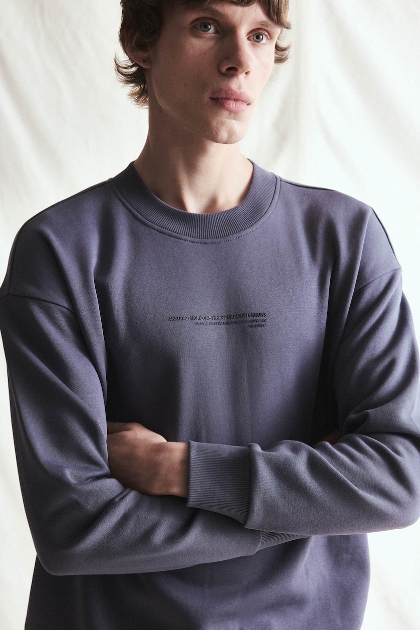 MAN Grey Boxy Fit Crew Neck Printed Sweatshirt